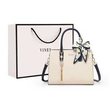VINEY Cow Leather Handbag, Shoulder Bag, Crossbody Bag Large Size Women's Ecru