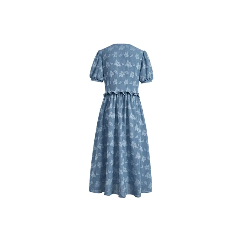 KUOSE Short Sleeved Dress Women's Light Blue-1