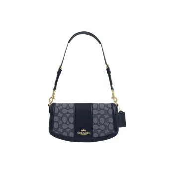 COACH Cow Leather With Jacquard Handbag, Shoulder Bag Women's Midnight Marine Blue