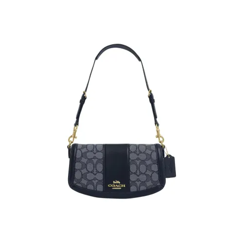 COACH Cow Leather With Jacquard Handbag, Shoulder Bag Women's Midnight Marine Blue