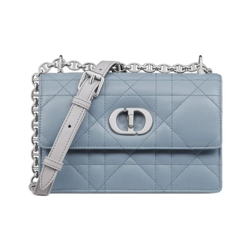 DIOR Macrocannage Lambskin Shoulder Bag Crossbody Bag Mini Women's Gray With Gray Accents Blue-0
