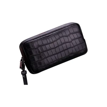 DOSRFINI Top Grain Cow Leather Cell Phone Pouch With Clutch Handbag Regular Men's Black
