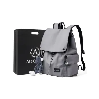 AOKANG Fabric Backpack Laptop Bag Business Bag Travel Bag Large Size Unisex Trench Gray/Hepburn Black