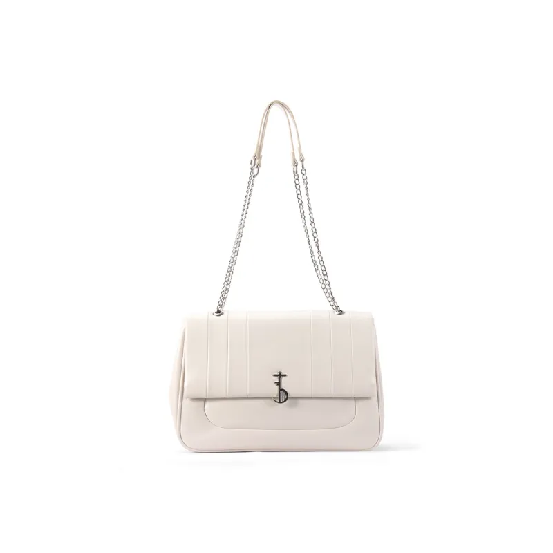 Gudair PU Waxed Leather Shoulder Bag Regular Women's White/Black/Red-5