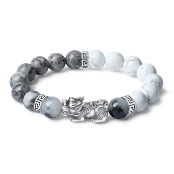 ZOKS S999 Fine Silver Gift Beaded Bracelet For Boyfriend's Birthday Men's Black White