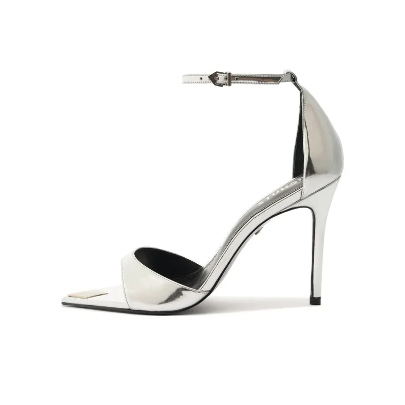 Schutz Pamela Strap Sandals 10cm Women's Silver-0