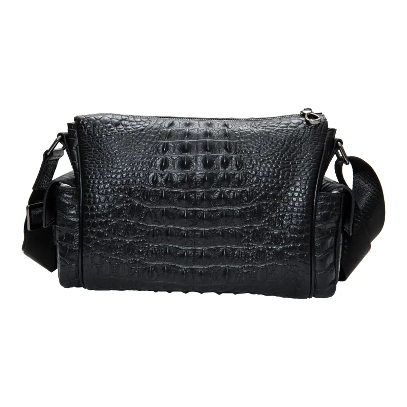 KONADCT Top Grain Cow Leather Commute Business Shoulder Bag, Crossbody Bag Regular Men's Black-3