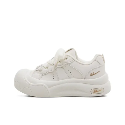 Warrior Small White Shoes Wear-Resistant Height Increasing Low-Top Skateboard Shoes Women's Beige