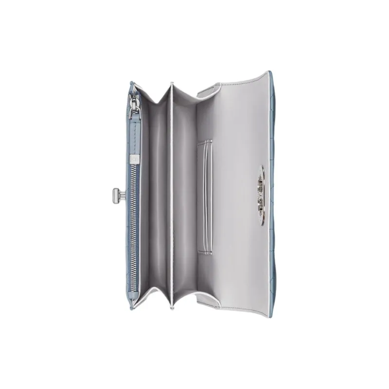 DIOR Macrocannage Lambskin Shoulder Bag Crossbody Bag Mini Women's Gray With Gray Accents Blue-4