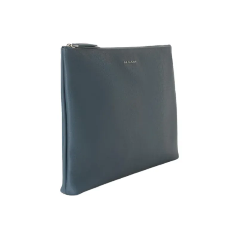 ORCIANI Grained Leather File Folder Clutch Men's Blue-1