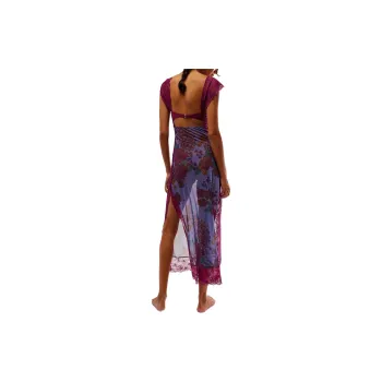 FREE PEOPLE Suddenly Fine Maxi Slip Short-Sleeved Dresses Women's Ocean Combo