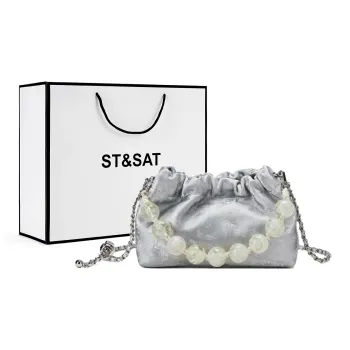 ST&SAT Cow Split Leather Shoulder Bag Crossbody Bag Handbags Medium Size Women's Dreamy Silver/Elegant Black