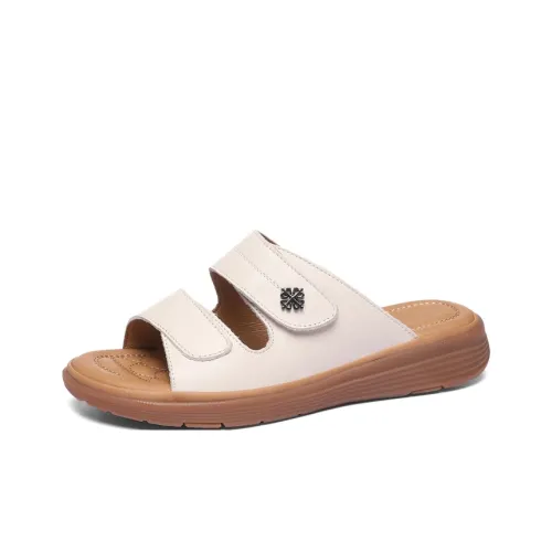 Golden Silk Rabbit PU Polyurethane Leather Patchwork Slip Resistant Quick Dry Slide Slippers Women's