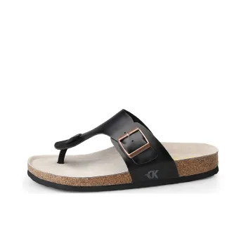 DCK Plastic Sole Leather Patchwork Odor-Resistant Slip-Resistant Flip Flops Men's Black