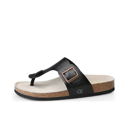 DCK Plastic Sole Leather Patchwork Odor-Resistant Slip-Resistant Flip Flops Men's Black