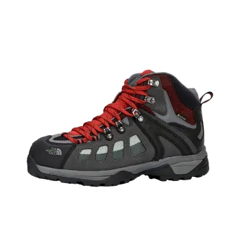 THE NORTH FACE Slip Resistant Water Resistant Mid Top Trekking Shoes Unisex Gray Black Red