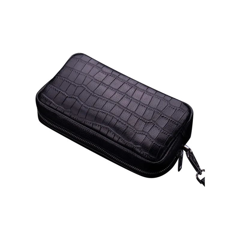 DOSRFINI Top Grain Cow Leather Cell Phone Pouch With Clutch Handbag Regular Men's Black-2