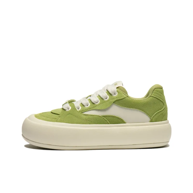 LiNing Puff Platform Cushioning Wear-Resistant Low-Top Skateboard Shoes Women's Green White-0
