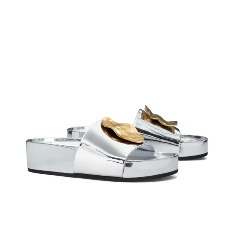 TORY BURCH Slide Slippers 5cm Women's Silver-2