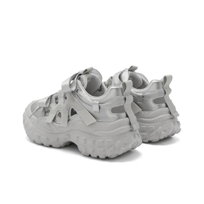 BELLE Slip Resistant, Abrasion Resistant, Breathable, Lightweight Low Top Chunky Sneakers Women's Beige, Silver-9