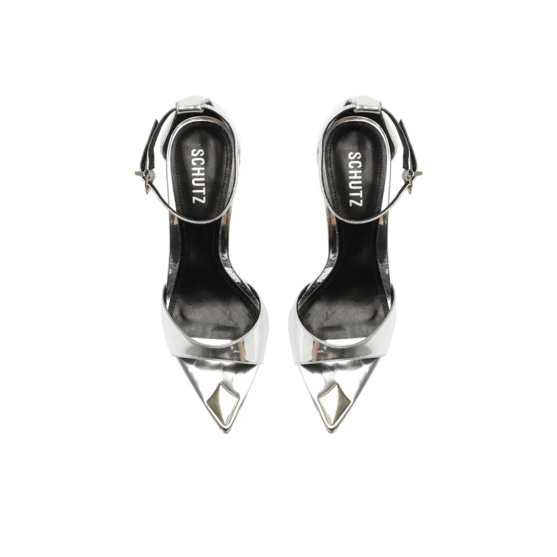 Schutz Pamela Strap Sandals 10cm Women's Silver-4