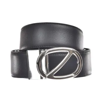 Zegna Logo Buckle Decoration, Smooth Buckle Leather Belts Men's Black