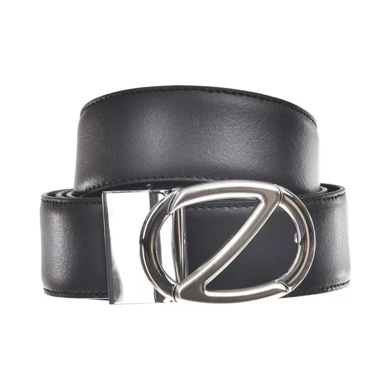 Zegna Logo Buckle Decoration, Smooth Buckle Leather Belts Men's Black-0