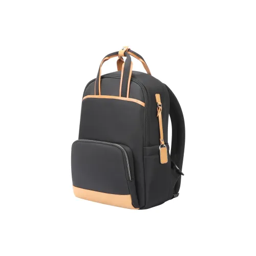 BOPAI Cow Leather Backpacks Backpack Laptop Bags Regular Unisex Black/Pink