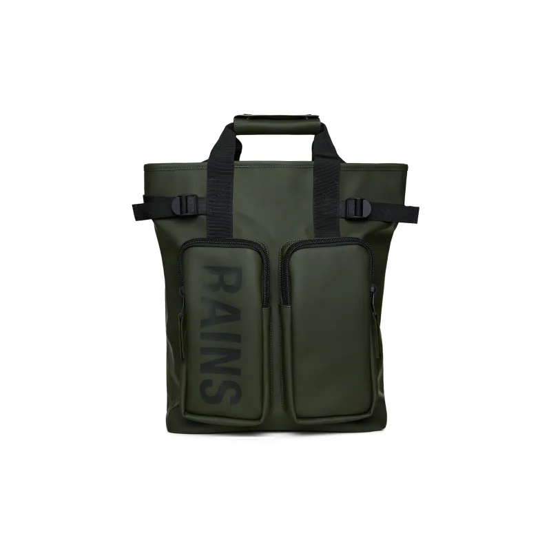 Rains Polyurethane Handbag Backpack Large Size Unisex Black/Green-5