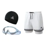 White Double-Layer Pants+White/Blue Swim Goggles+Swimming Cap