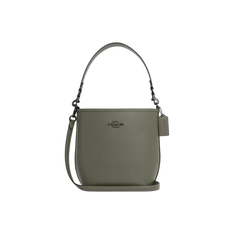 COACH City Leather Bucket Bag, Portable Crossbody Bag, Shoulder Bag Trumpets Women's Green-0