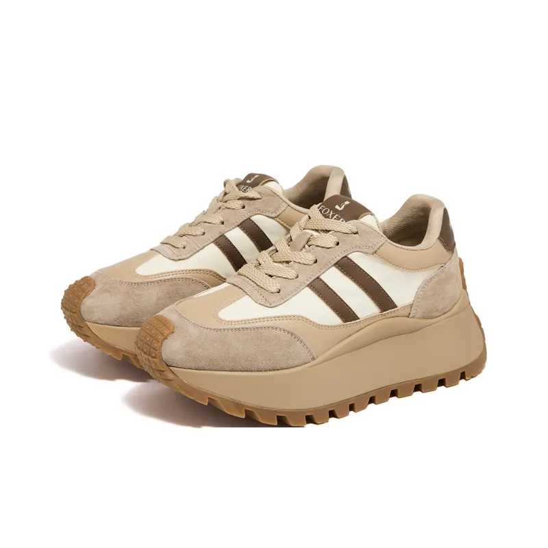 FOXER Height Increasing Abrasion Resistant Slip Resistant Low Top Casual Shoes Women's Khaki/Red-11