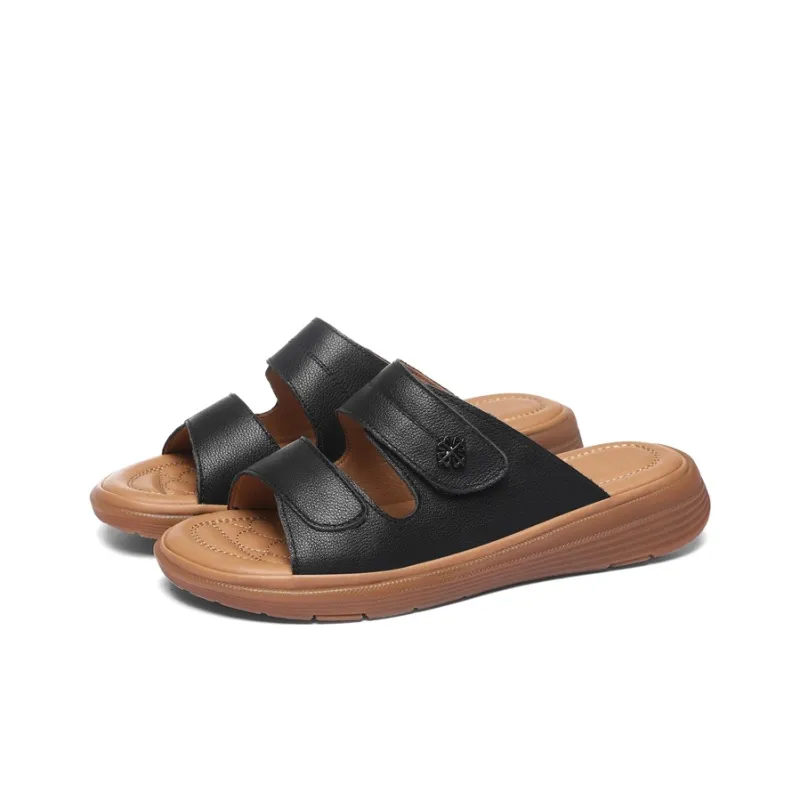Golden Silk Rabbit PU Polyurethane Leather Patchwork Slip-Resistant Quick Dry Slide Slippers Women's-8