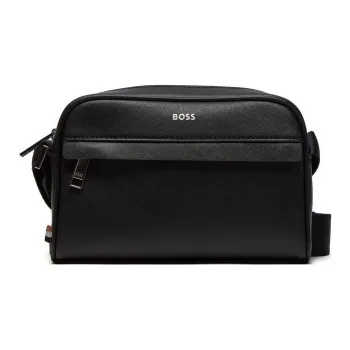 HUGO BOSS Grain Leather Shoulder Bag, Crossbody Bag Regular Men's Black