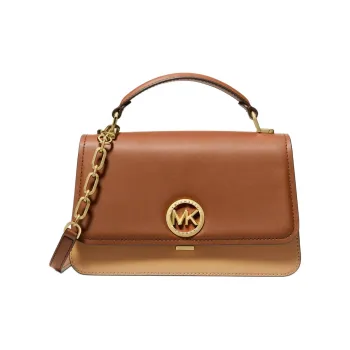 MICHAEL KORS Delancey Split Cow Leather One Shoulder Handbag, Crossbody Bag Medium Size Women's Acorn Brown & Camel