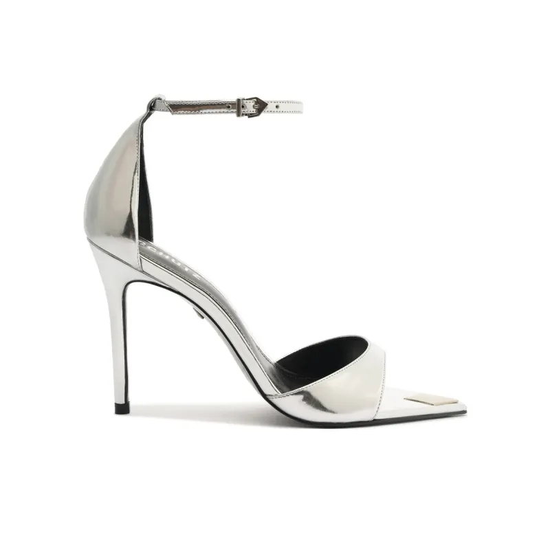 Schutz Pamela Strap Sandals 10cm Women's Silver-1