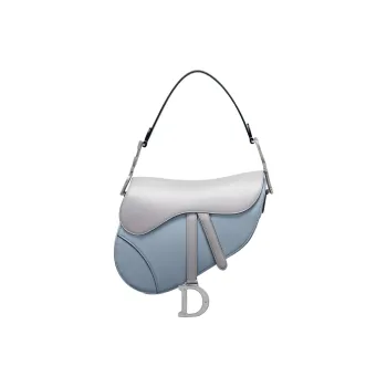 DIOR Saddle Soft Calfskin Saddle Bag Handbag Shoulder Bag Women's Gray & Blue