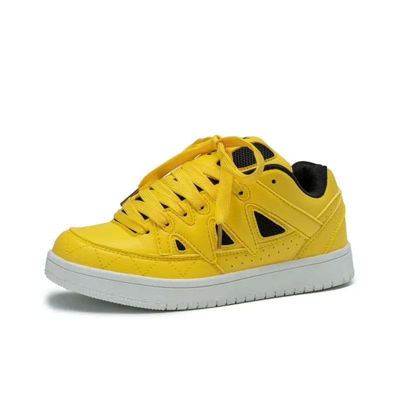 Medd Puffy Shoes Anti Slip Wear Resistant Low Top Skateboard Shoes Women's Yellow-1