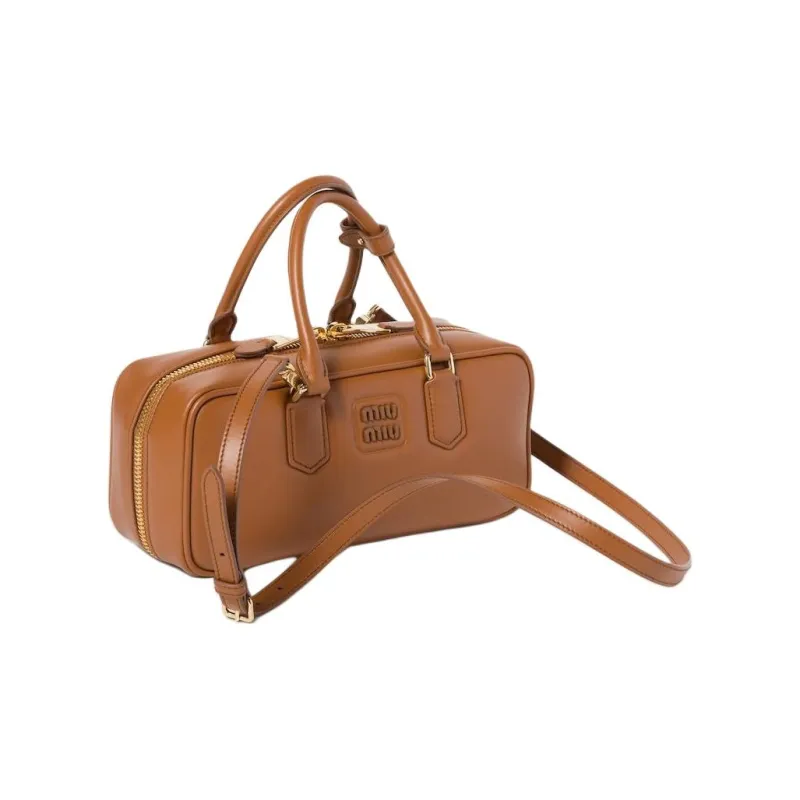 MIU MIU Arcadie Series Calfskin Bowling Bag, Shoulder Bag, Crossbody Bag, Handbag Large Size Women's Cognac-1