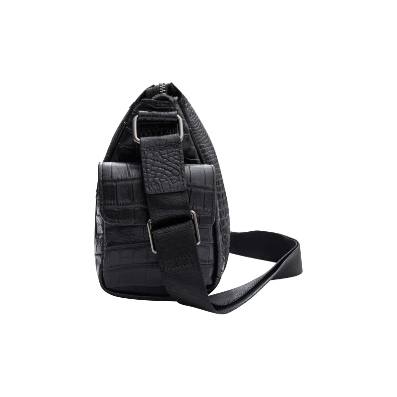 KONADCT Top Grain Cow Leather Commute Business Shoulder Bag, Crossbody Bag Regular Men's Black-2