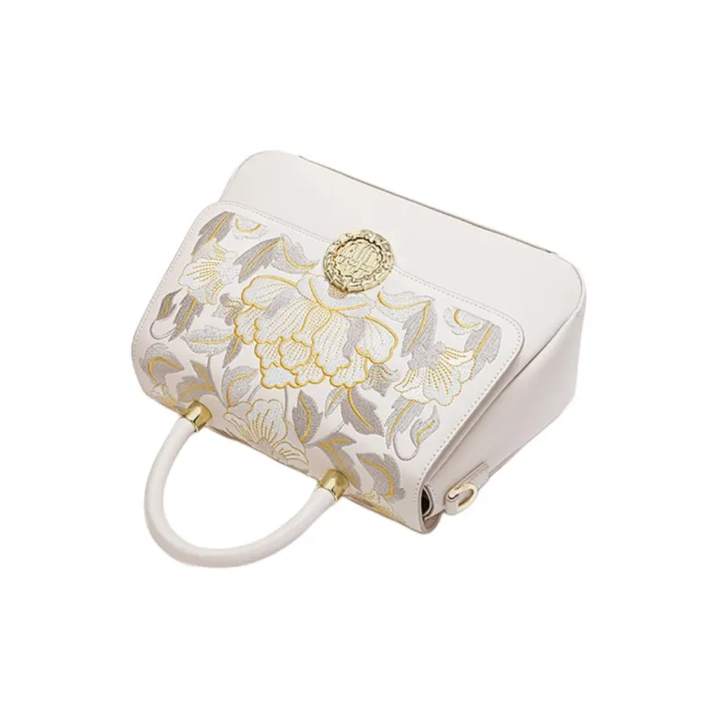 Ancient Yi Xi Cow Leather Small Square Bag, Shoulder Bag, Crossbody Bag, Handbag Women's Ecru-4