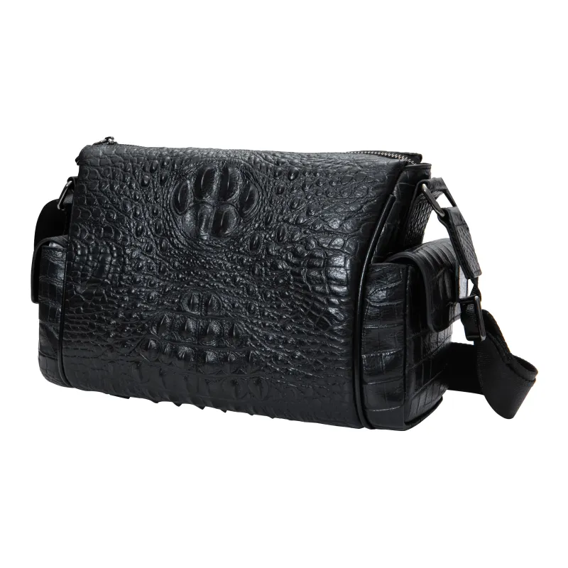 KONADCT Top Grain Cow Leather Commute Business Shoulder Bag, Crossbody Bag Regular Men's Black-1