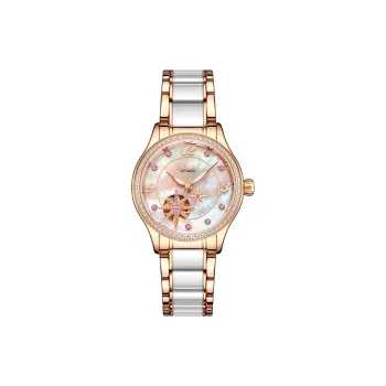 GEMAX Wrist Watch Automatic Mechanical Movement Ceramic Strap Watch Women's Watch Pink Watch Dial