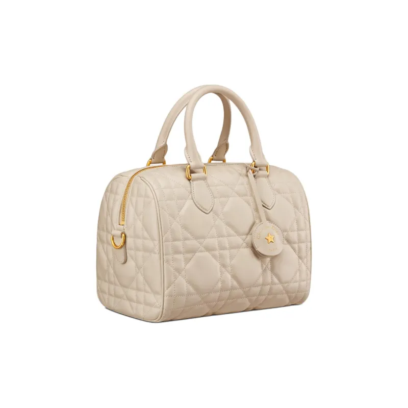 DIOR Macrocannage Calfskin Crossbody Handbag Women's Gray White-2