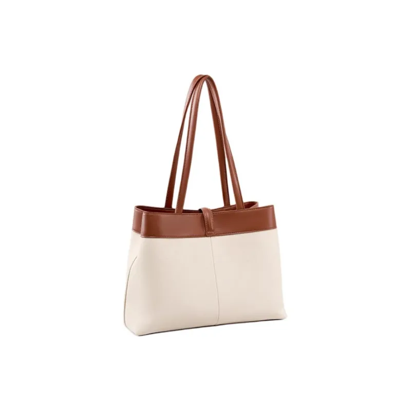 CARTELO Cow Leather Tote Bag Shoulder Bag Women's Beige With Brown-4
