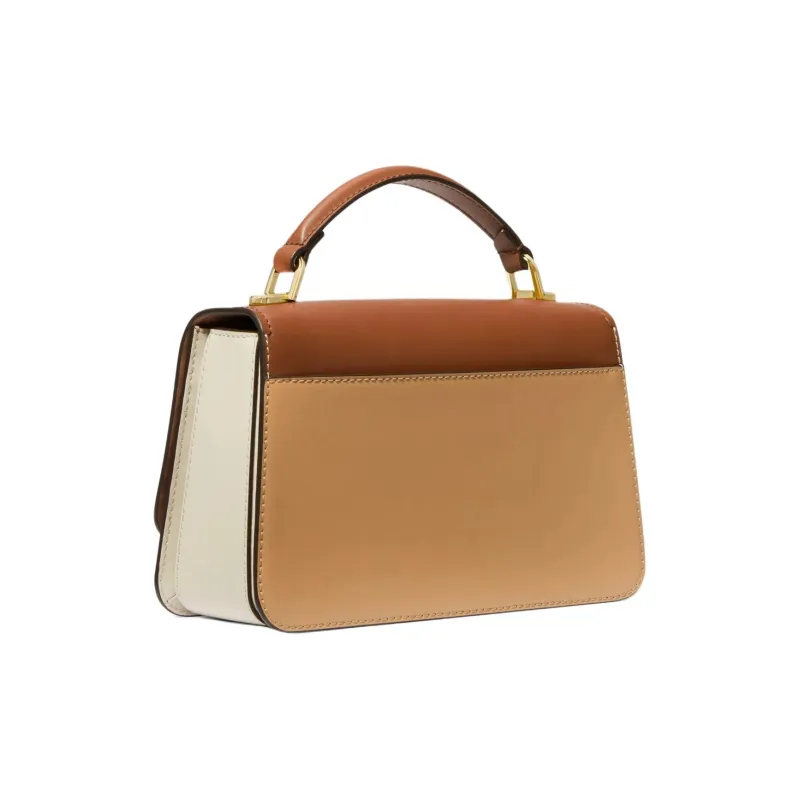 MICHAEL KORS Delancey Split Cow Leather One Shoulder Handbag, Crossbody Bag Medium Size Women's Acorn Brown & Camel-1
