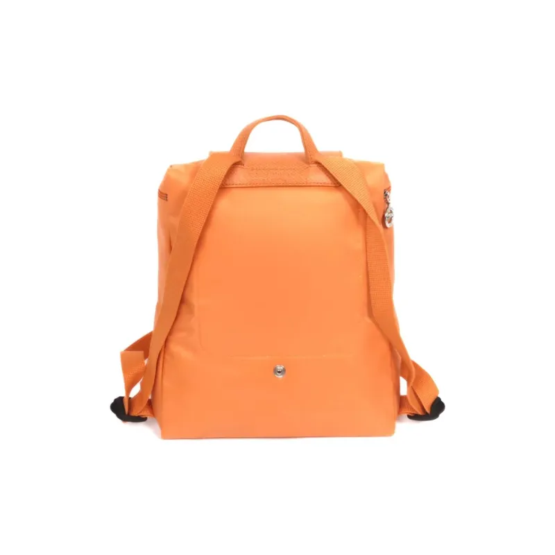 LONGCHAMP Le Pliage Green Recycled Canvas With Leather Trim Backpack Women's Orange-4