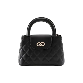 HONGU Split Cow Leather Bonded Synthetic Leather Shoulder Bag Regular Women's Pitch Black/Ecru/Brown