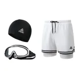 White Double-Layer Pants+Black White Swim Goggles+Swimming Cap