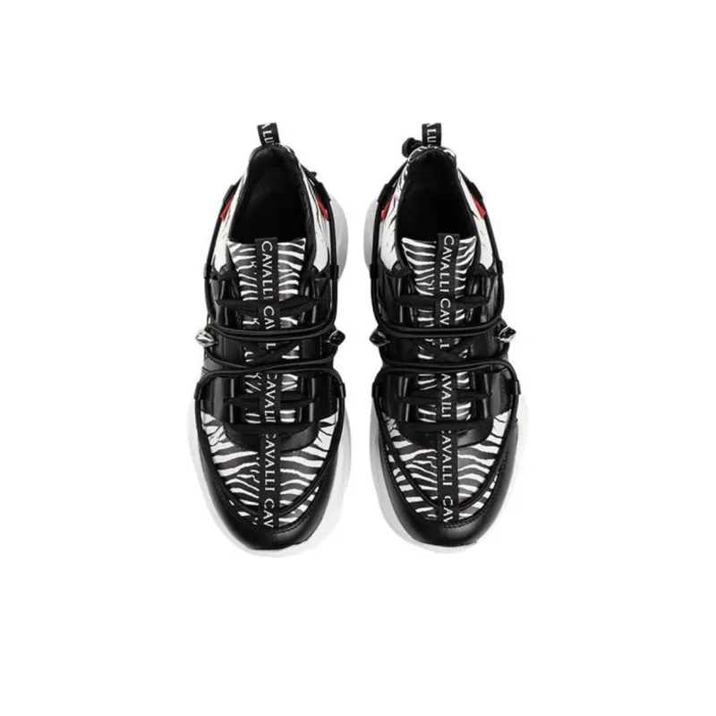 Roberto Cavalli Low-Top Casual Shoes Women's Black White-4
